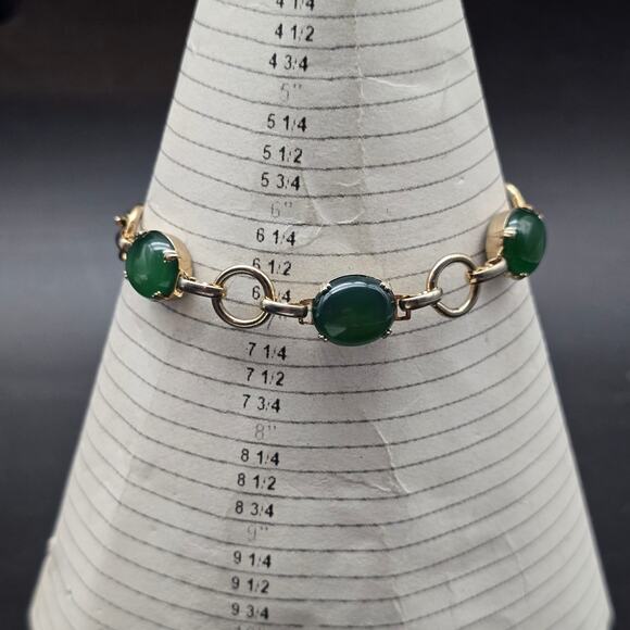 Nephrite Jade Gold Tone Bracelet Vintage Costume Jewelry - Picture 5 of 8